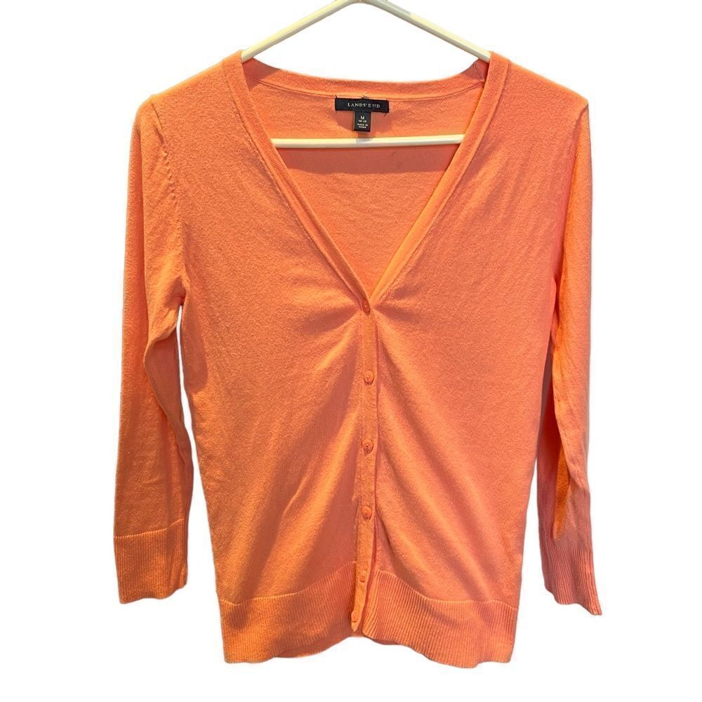 Lands' End Women's Light Cardigan Sweater Peach Medium(10-12)